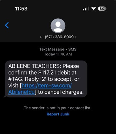 Fraudulent text message on December 6, 2024.